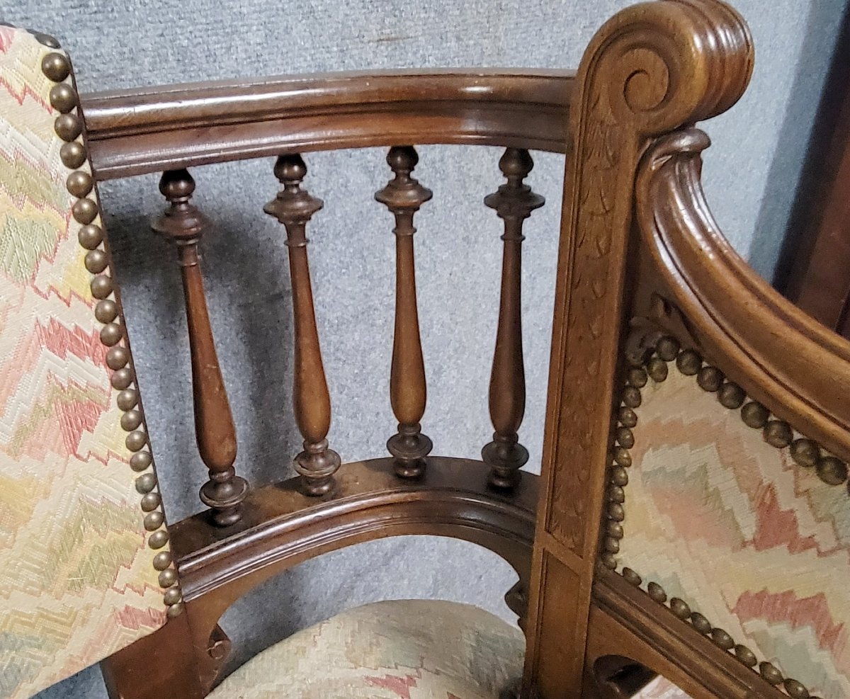 Banquette d'alcove de style Louis XIII en noyer massif -photo-7