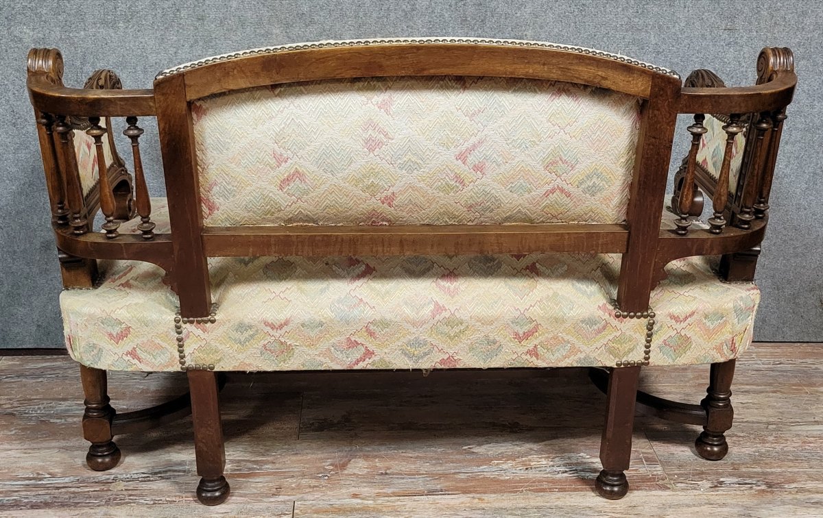 Banquette d'alcove de style Louis XIII en noyer massif -photo-8