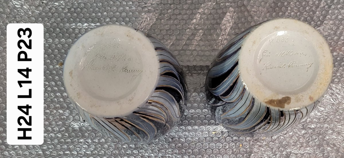 Alsace Stoneware: Pair Of Tulip Vases Signed Hubert Krumeich-remmy-betschdorf    -photo-4