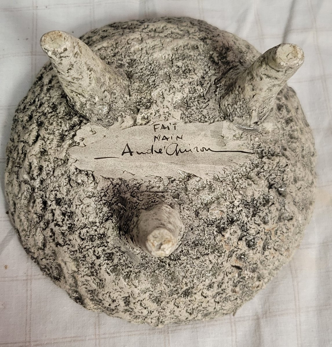  Poterie d'Atelier Garnier France : grand pichet decors Lascaux vers 1950  + coupelle A. Quiron-photo-5