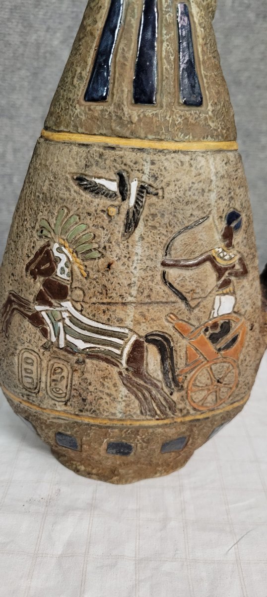  Poterie d'Atelier Garnier France : grand pichet decors Lascaux vers 1950  + coupelle A. Quiron-photo-7