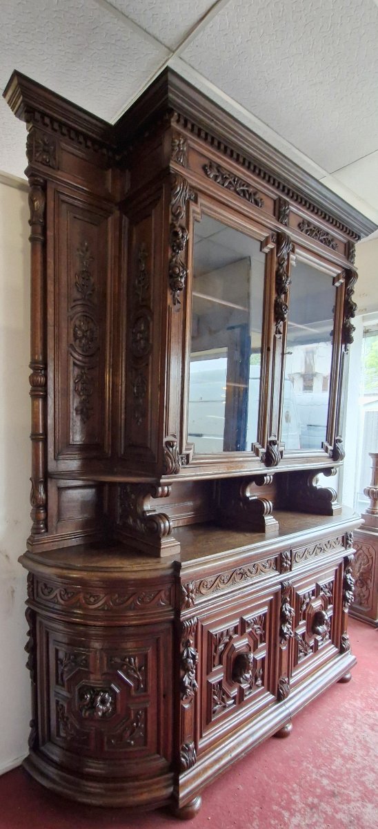 Very Important Renaissance Style Chateau Library Buffet In Solid Oak -photo-3