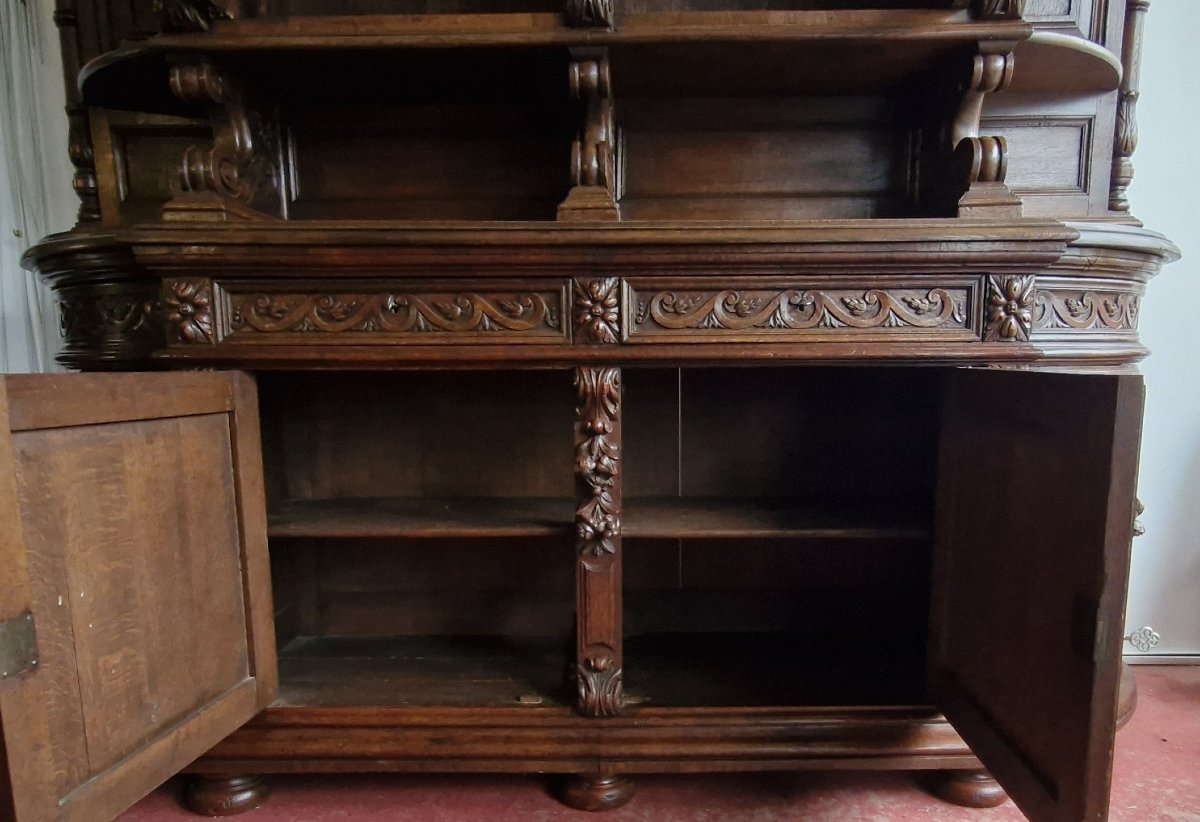 Very Important Renaissance Style Chateau Library Buffet In Solid Oak -photo-7