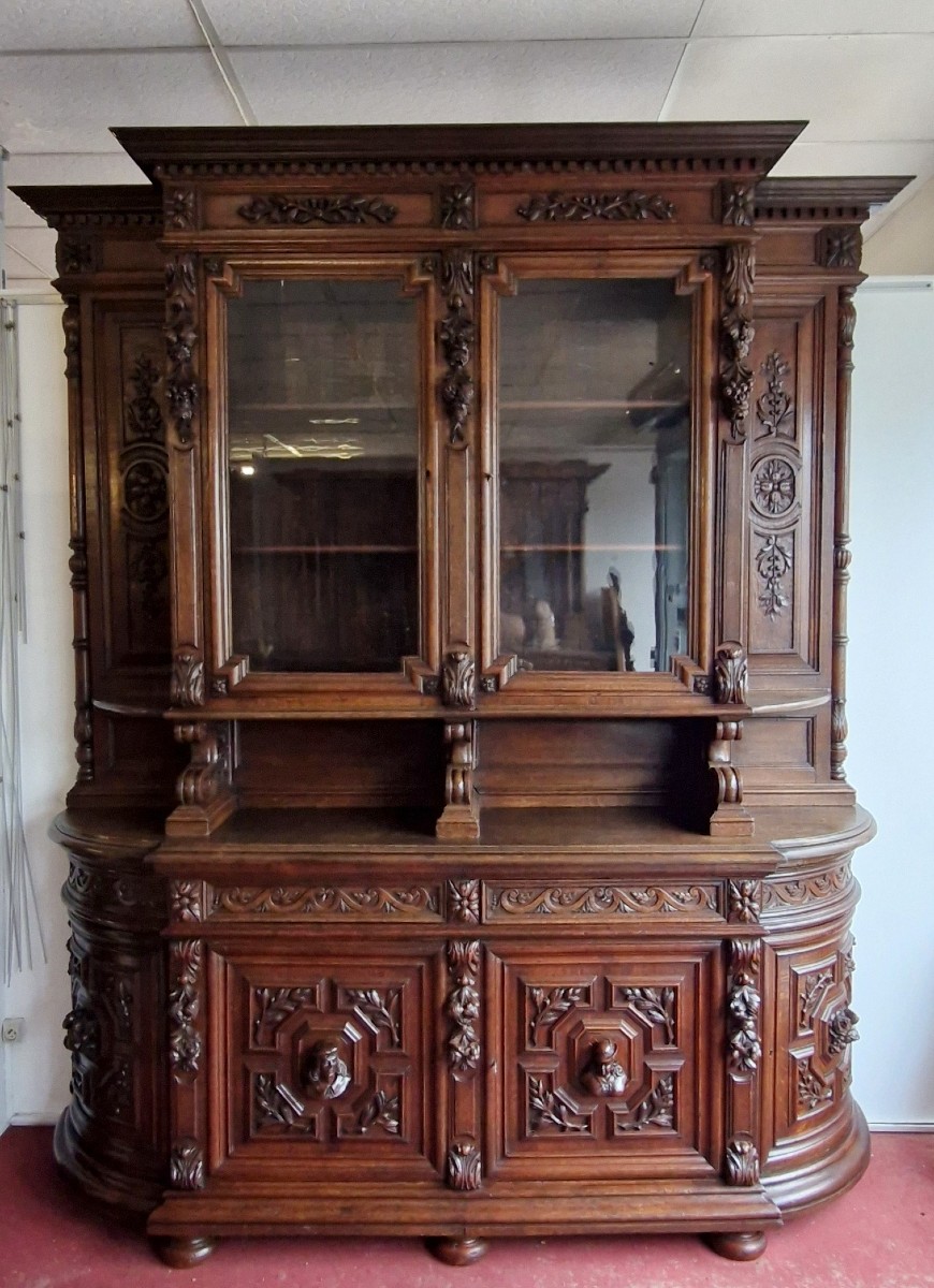 Very Important Renaissance Style Chateau Library Buffet In Solid Oak 