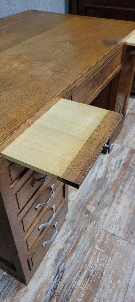 Art Deco Period Schoolmaster's Desk With Pedestals In Solid Oak-photo-6
