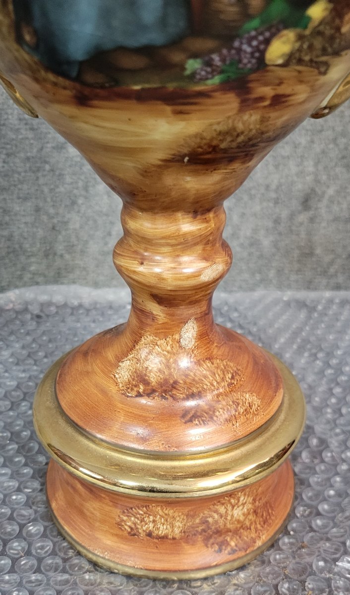 Large Vintage Porcelain Vase With Painted Decorations And Gilt Highlights -photo-3