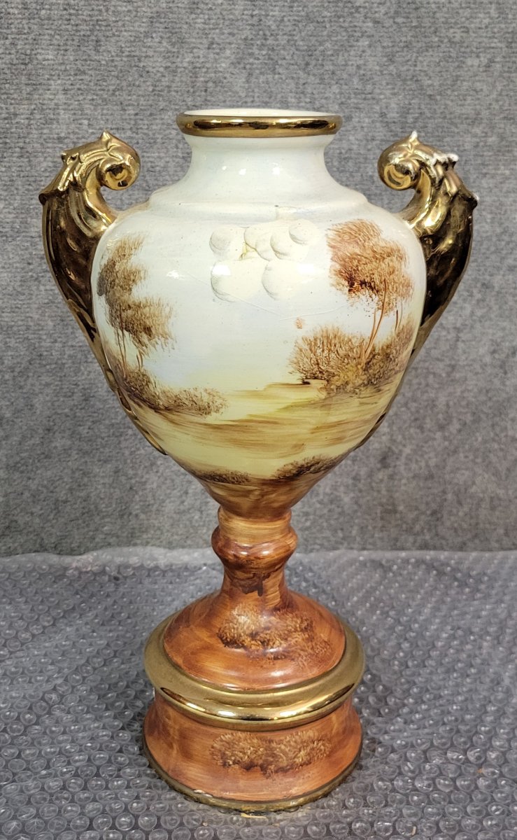 Large Vintage Porcelain Vase With Painted Decorations And Gilt Highlights -photo-5
