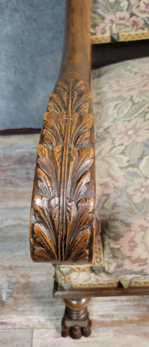 Louis XIII Style Walnut Chateau Bench -photo-4