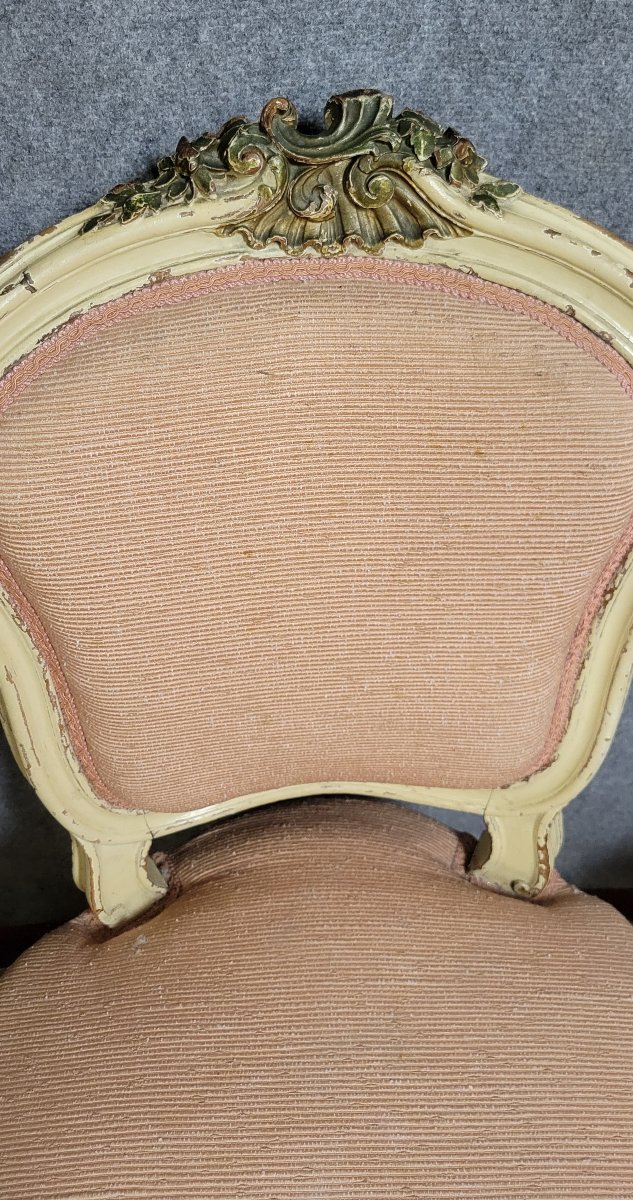 Pair Of Venetian Chairs In Louis XV Baroque Style In Lacquered And Gilded Wood-photo-3