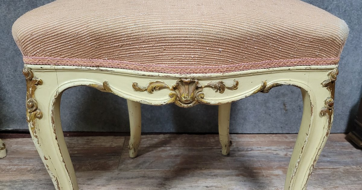 Pair Of Venetian Chairs In Louis XV Baroque Style In Lacquered And Gilded Wood-photo-6