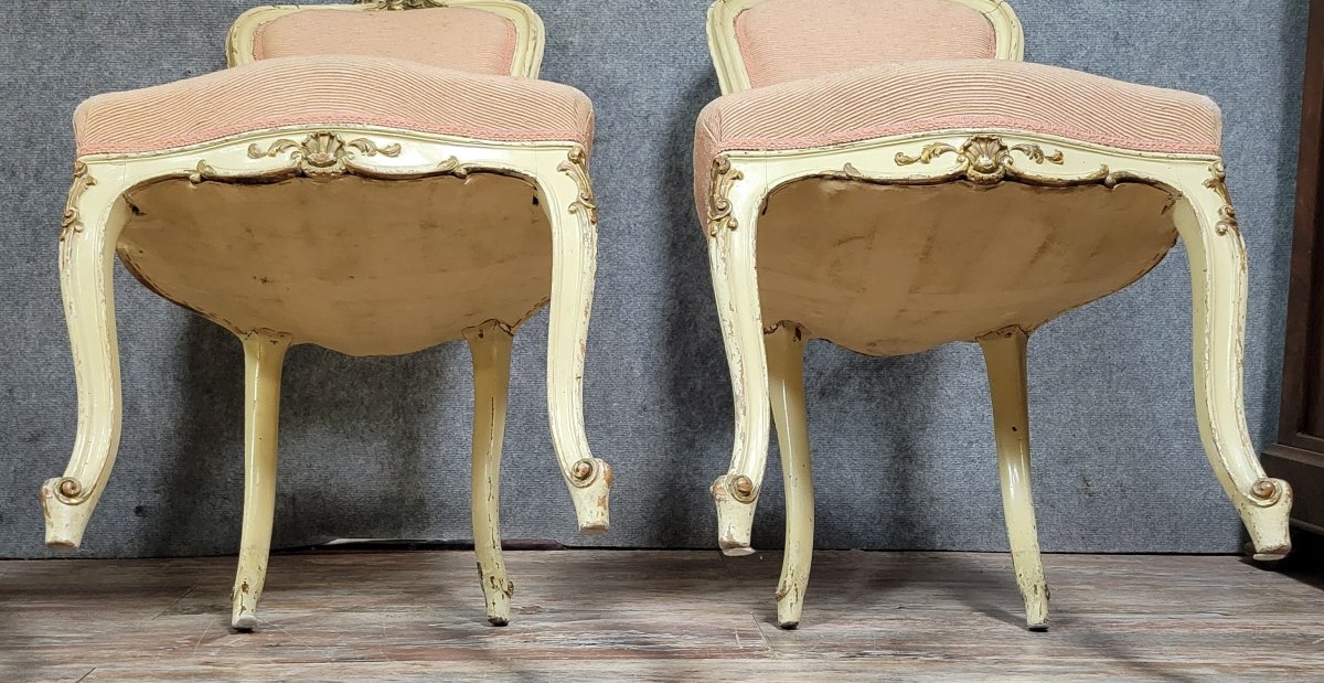 Pair Of Venetian Chairs In Louis XV Baroque Style In Lacquered And Gilded Wood-photo-7