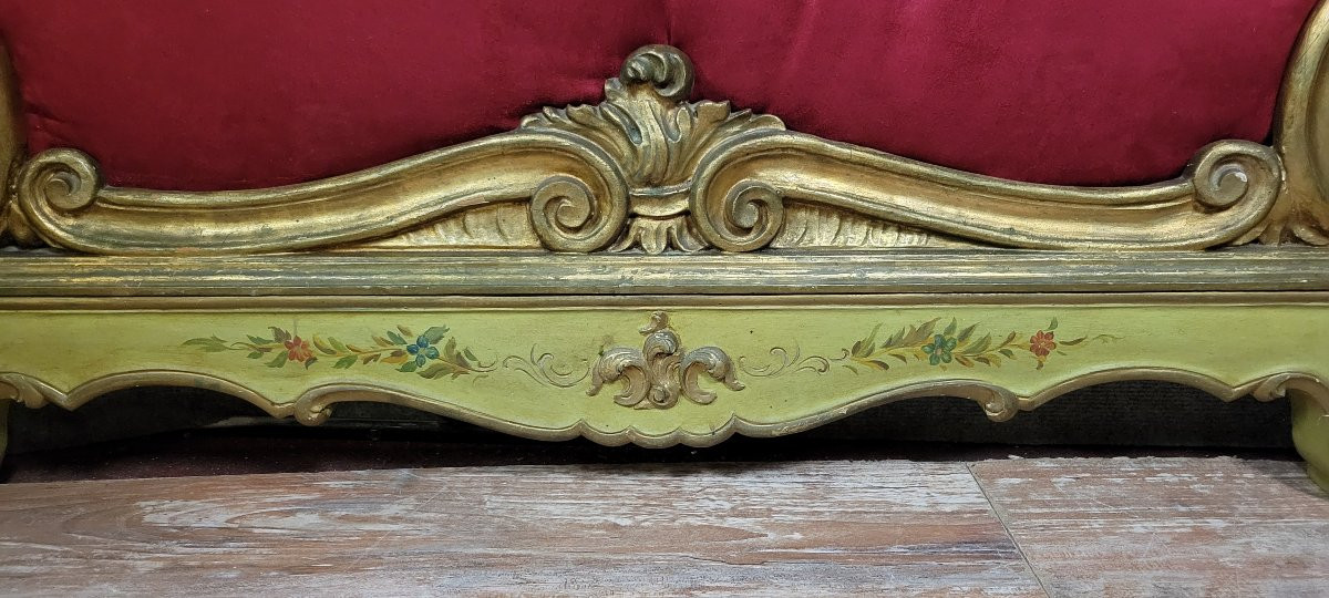 Venetian Woodwork Element (over The Door) Louis XV Baroque Style In Gilded And Painted Wood-photo-6