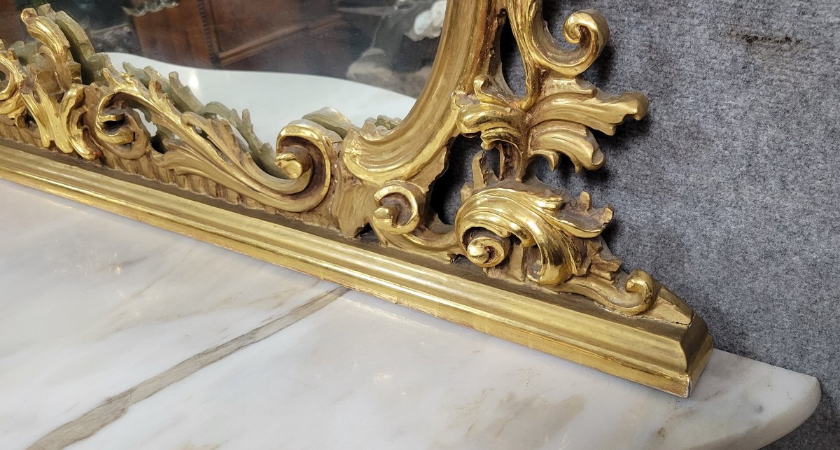 Grande console Venitienne + miroir  style Louis XV baroque en bois doré -photo-4