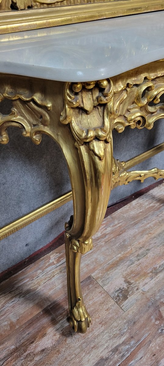 Grande console Venitienne + miroir  style Louis XV baroque en bois doré -photo-5