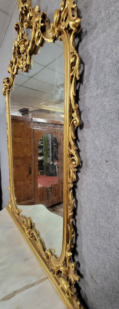 Grande console Venitienne + miroir  style Louis XV baroque en bois doré -photo-7