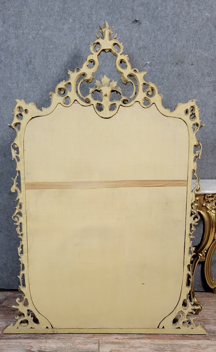 Grande console Venitienne + miroir  style Louis XV baroque en bois doré -photo-8