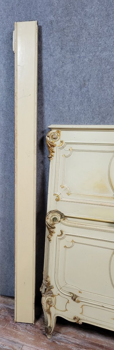 Grand lit de centre Venitien style Louis XV baroque en bois laqué et doré -photo-3
