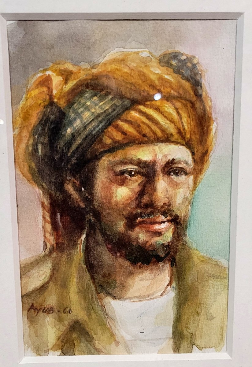 Ayub 1960: Watercolor "the Man With The Turban"    -photo-3