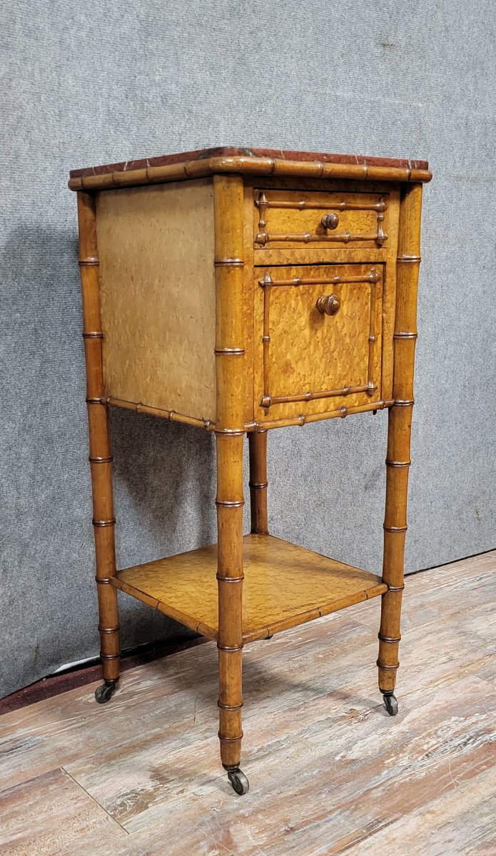 Table de nuit ou chevet époque napoléon III en érable et noyer façon bambou -photo-2
