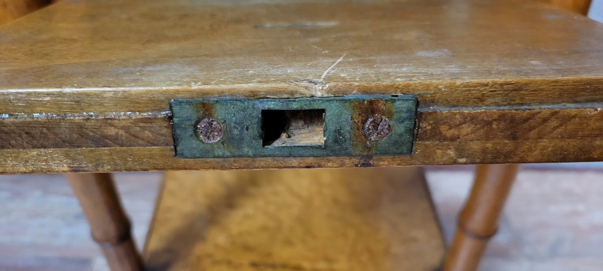 Table de nuit ou chevet époque napoléon III en érable et noyer façon bambou -photo-4