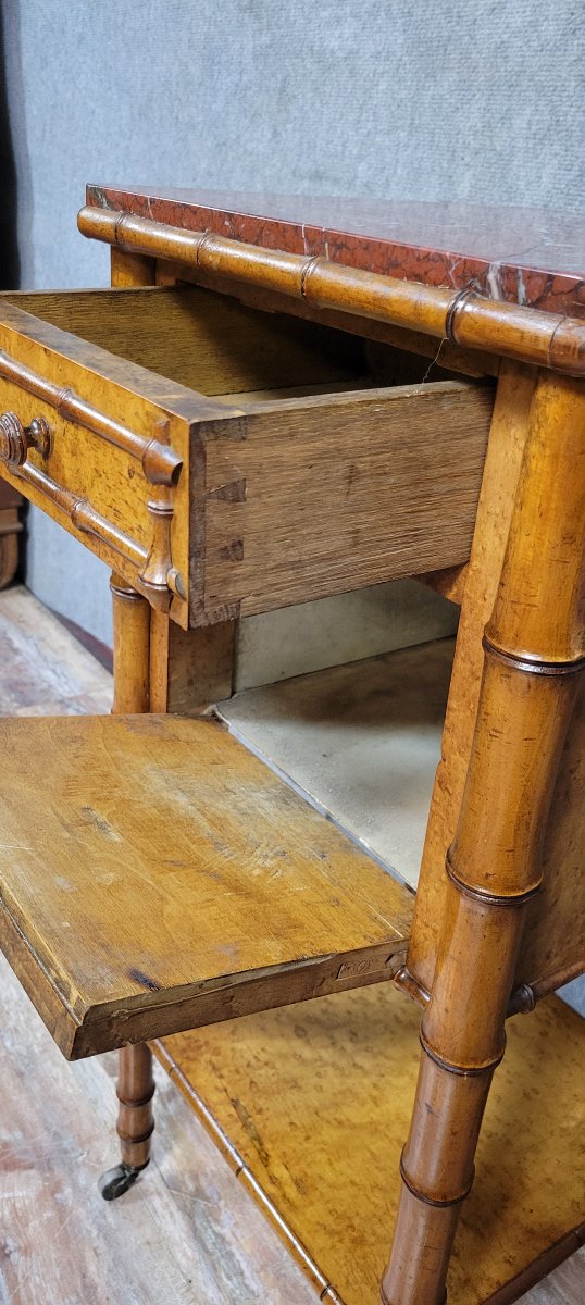 Table de nuit ou chevet époque napoléon III en érable et noyer façon bambou -photo-5