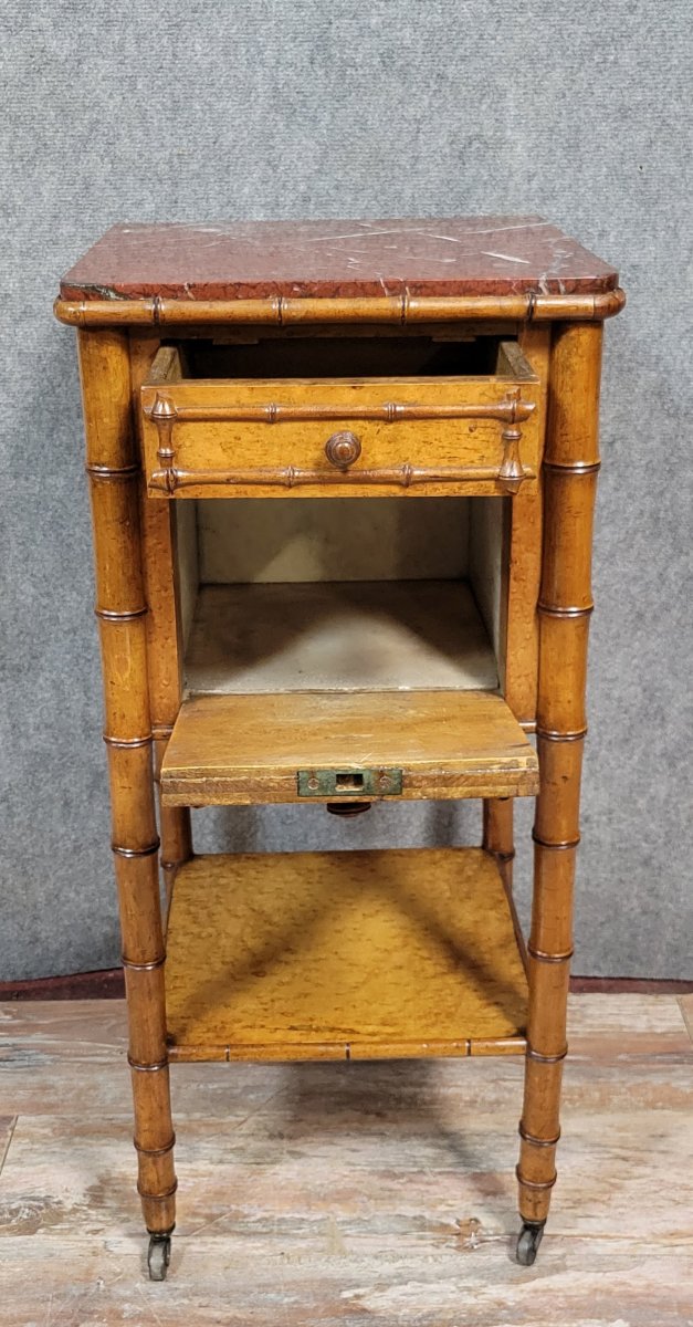 Table de nuit ou chevet époque napoléon III en érable et noyer façon bambou -photo-6
