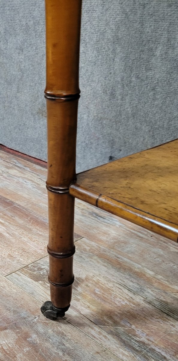 Table de nuit ou chevet époque napoléon III en érable et noyer façon bambou -photo-7