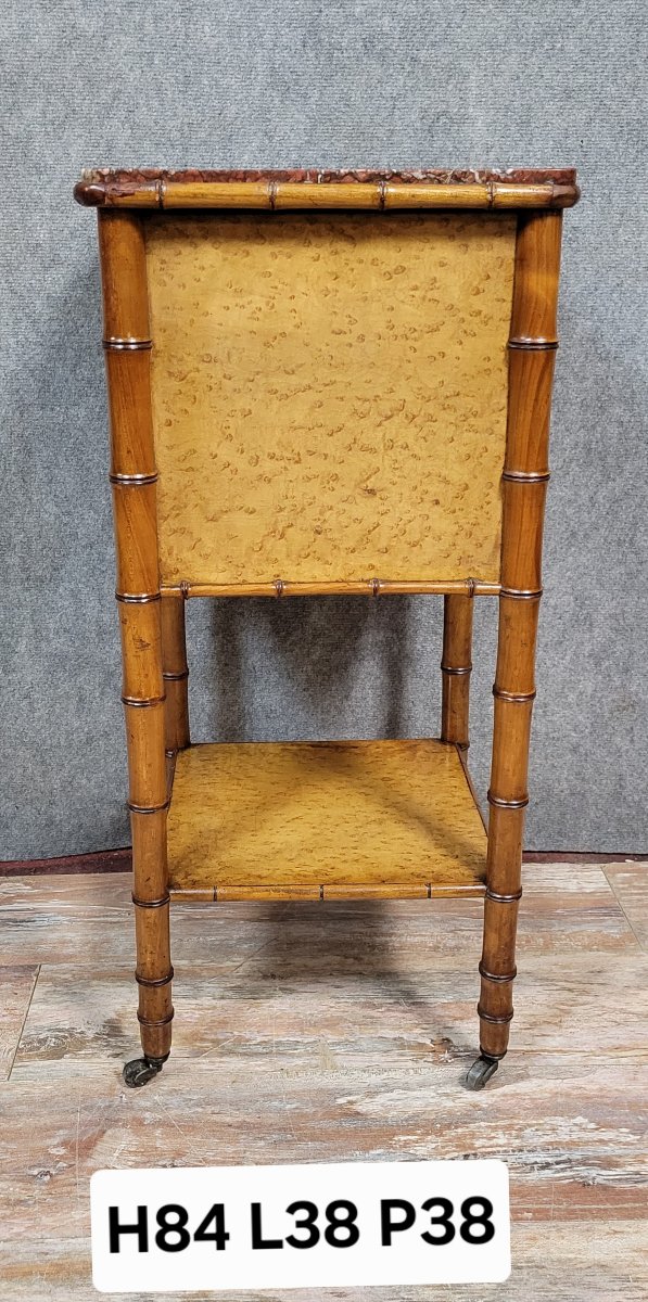 Table de nuit ou chevet époque napoléon III en érable et noyer façon bambou -photo-8