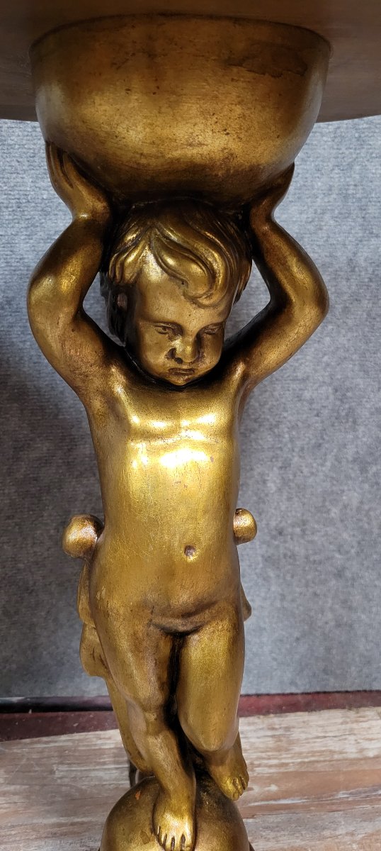 Rare paire de guéridons ou bouts de canapé aux Putti en bois doré  -photo-6