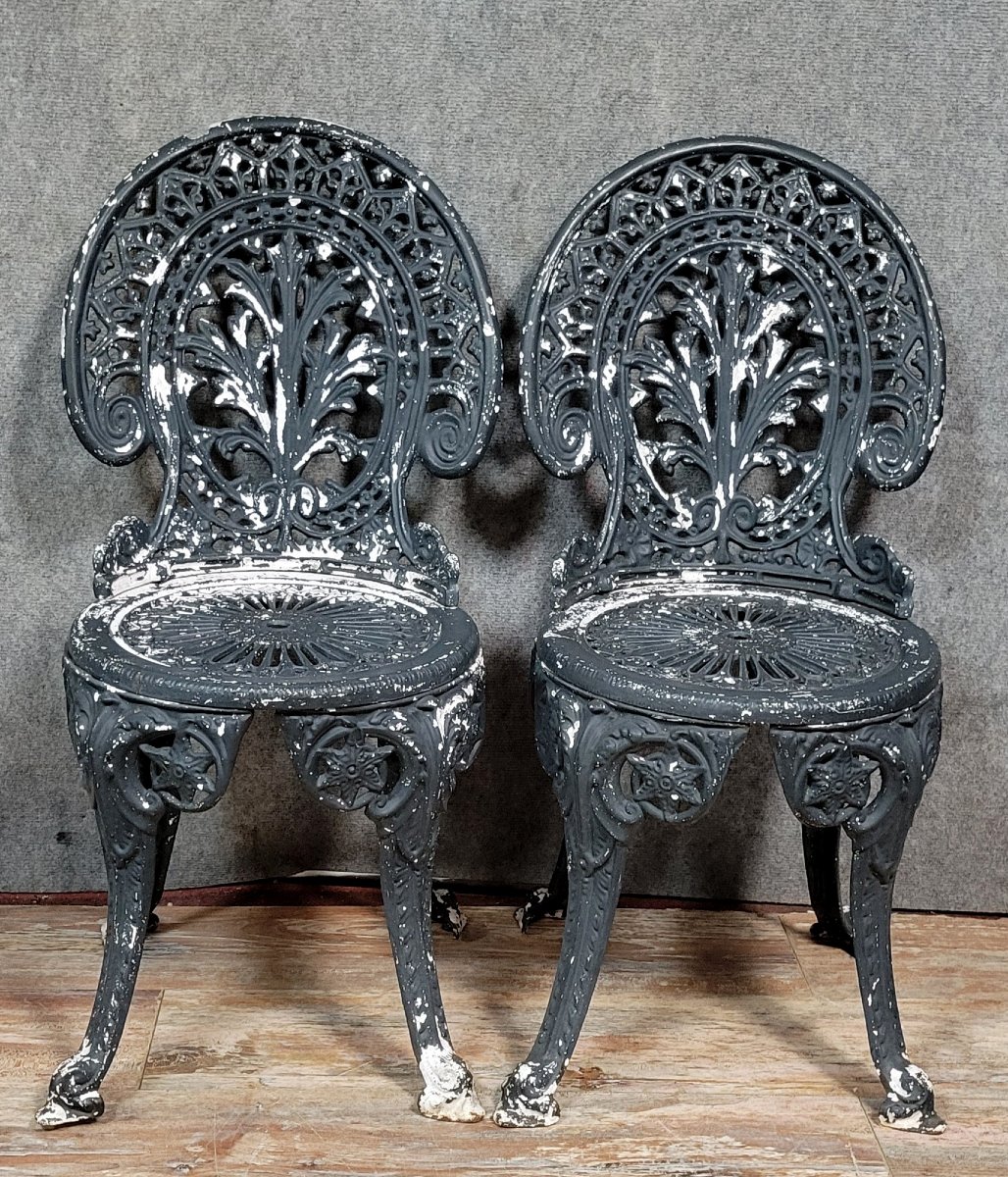 Paire de Chaises de parcs et jardins style Napoléon III en fonte -photo-2