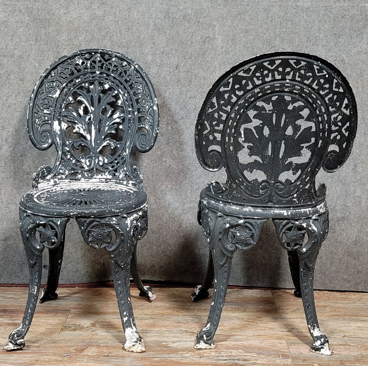 Paire de Chaises de parcs et jardins style Napoléon III en fonte -photo-5