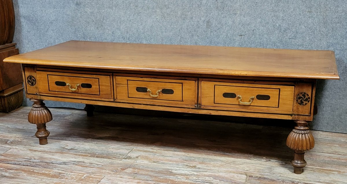 Très grande table basse style Anglais en noyer -photo-1