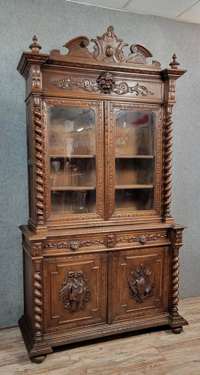 Buffet-Bibliothéque de pavillon de Chasse style Renaissance en chene masif -photo-1