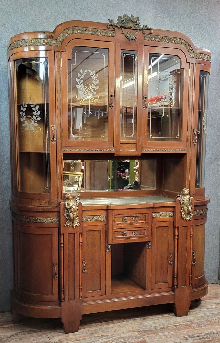 Very Rare Empire Style Half Moon Shaped Mahogany Library Buffet With Putti -photo-3