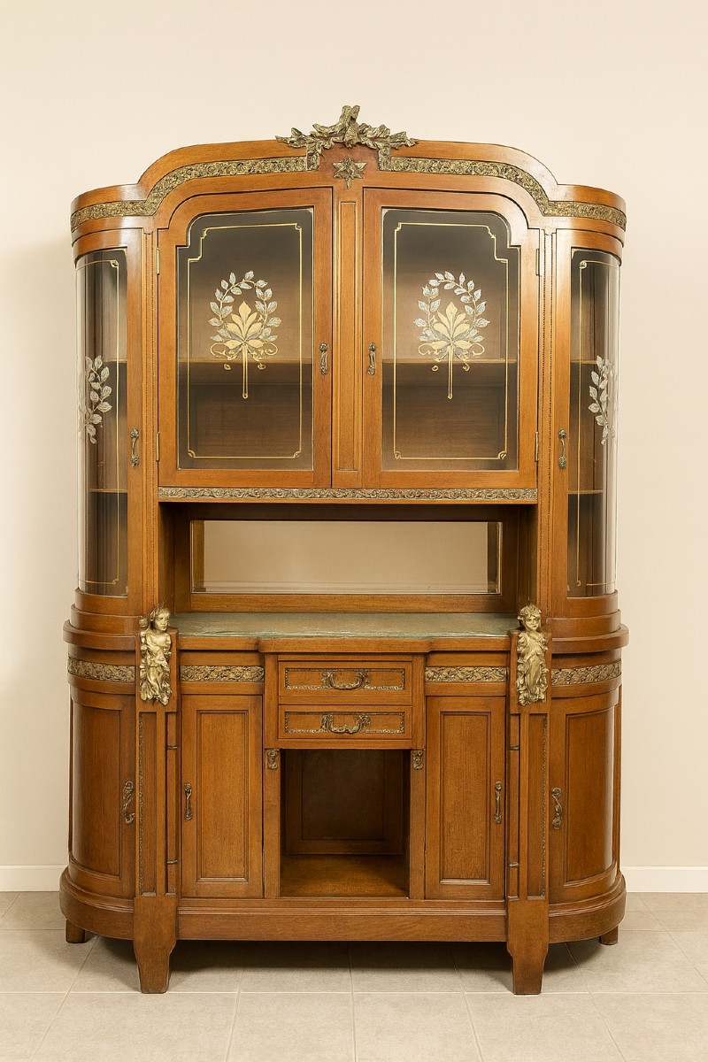 Very Rare Empire Style Half Moon Shaped Mahogany Library Buffet With Putti 