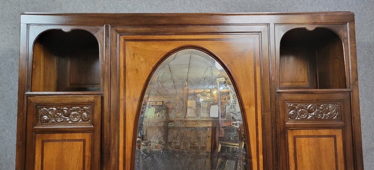 Louis Majorelle: Art Nouveau Period Mirrored Wardrobe In Macassar And Walnut -photo-1