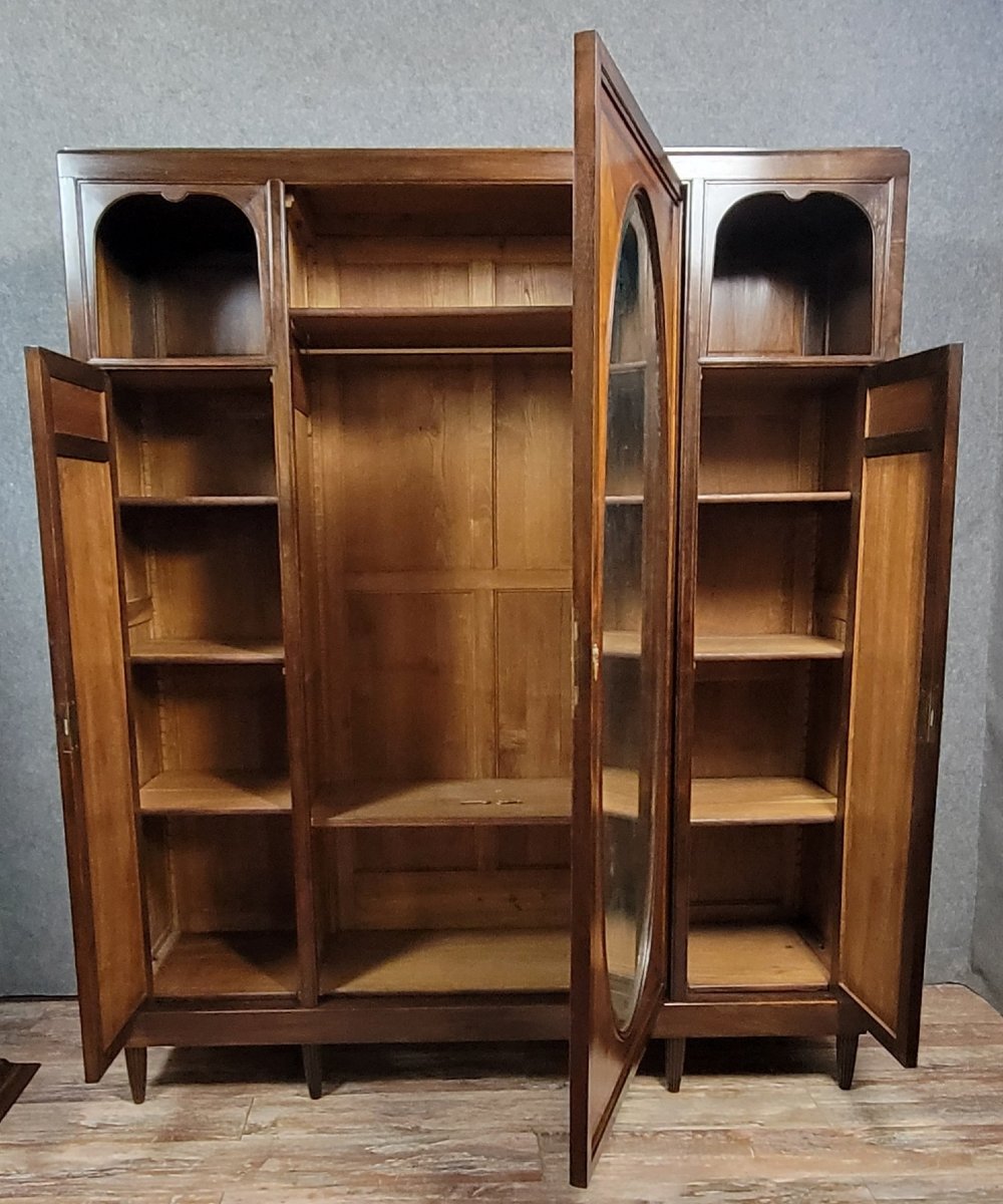 Louis Majorelle: Art Nouveau Period Mirrored Wardrobe In Macassar And Walnut -photo-6