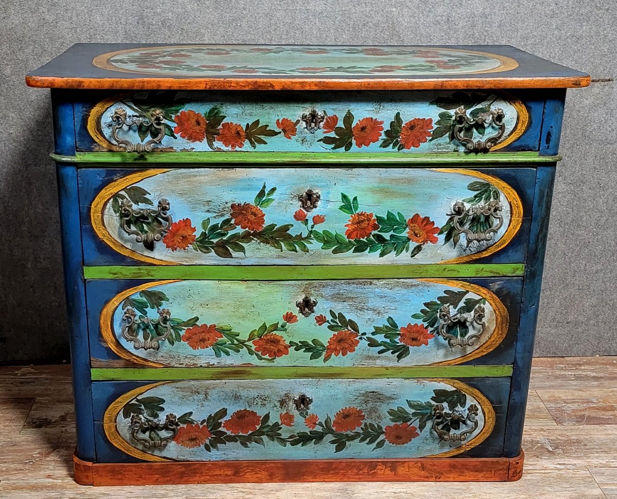 Commode Italienne région Lombardie en bois laqué et peint-photo-1