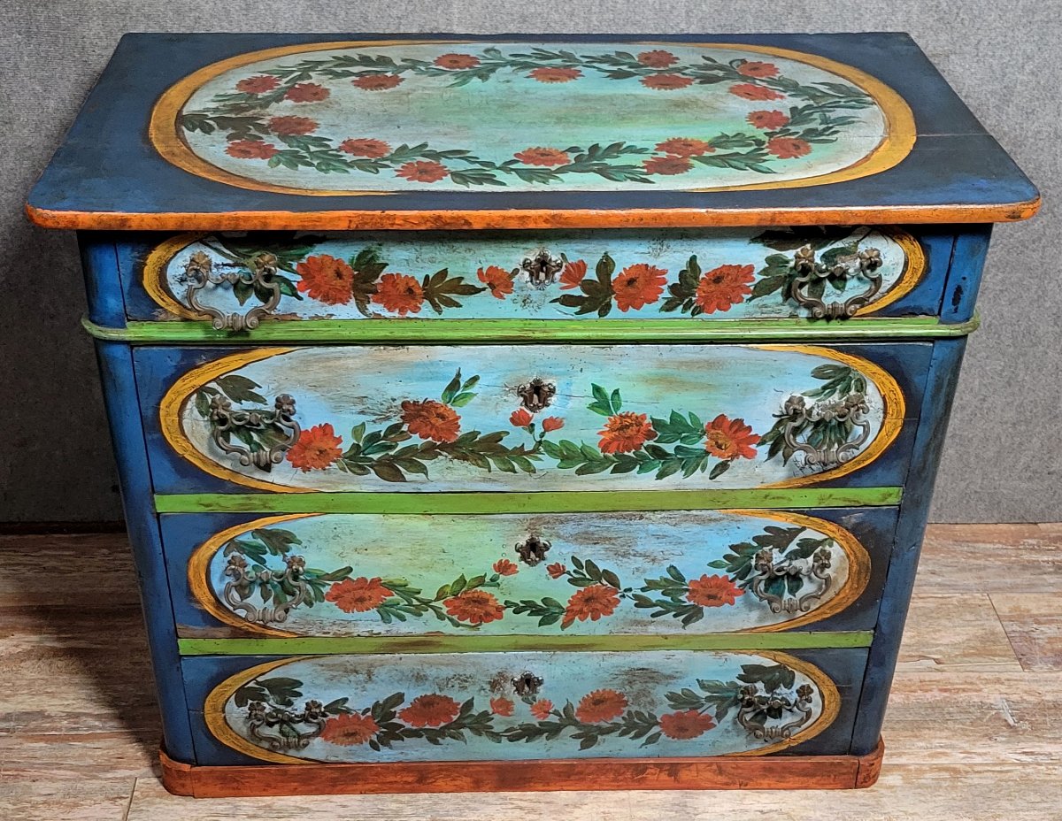 Commode Italienne région Lombardie en bois laqué et peint-photo-3