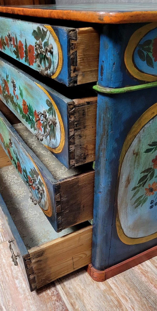 Commode Italienne région Lombardie en bois laqué et peint-photo-4