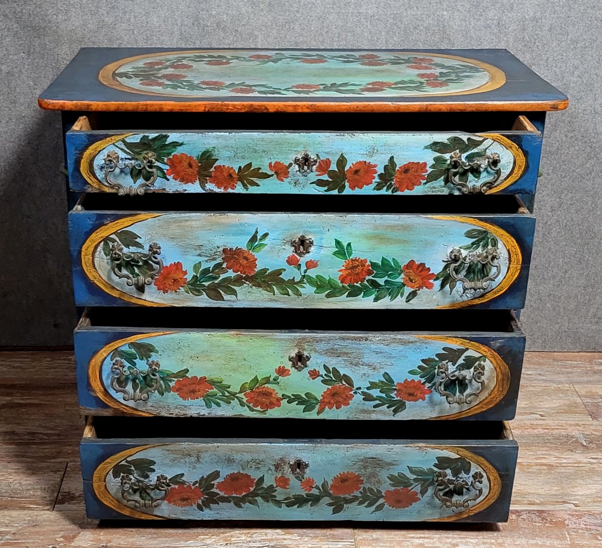 Commode Italienne région Lombardie en bois laqué et peint-photo-6