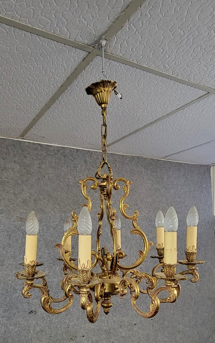 Grand lustre style Louis XV en bronze doré-photo-1