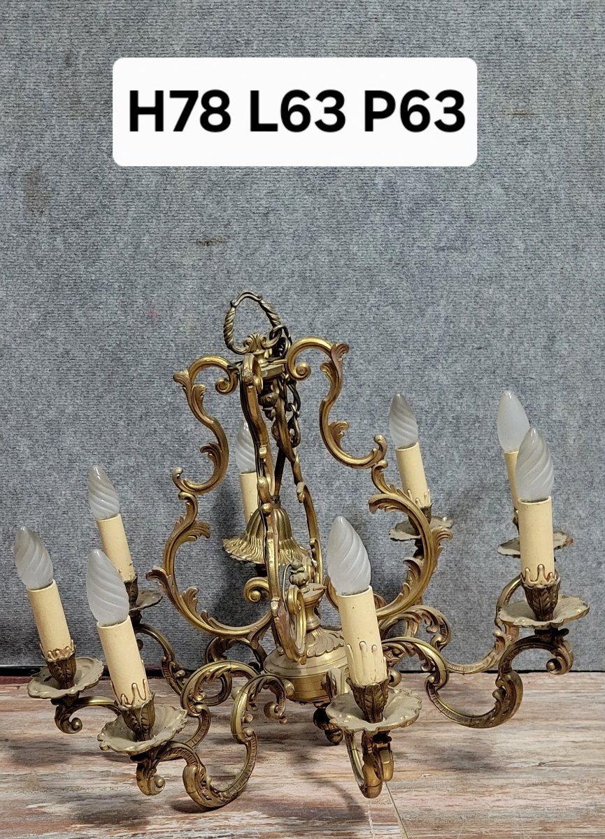 Grand lustre style Louis XV en bronze doré-photo-7