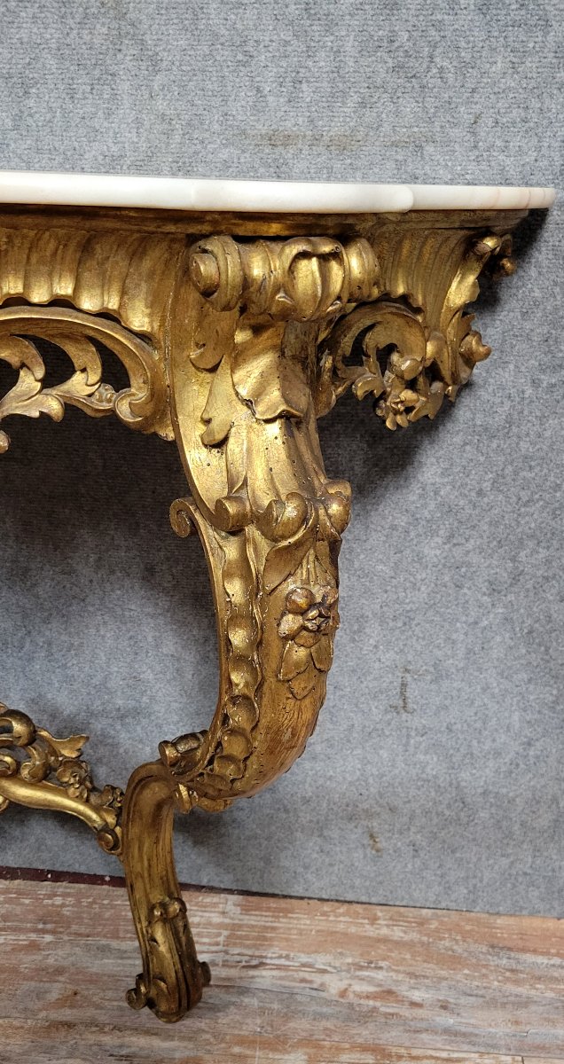 Importante console galbée Louis XV Venitienne en bois doré -photo-5