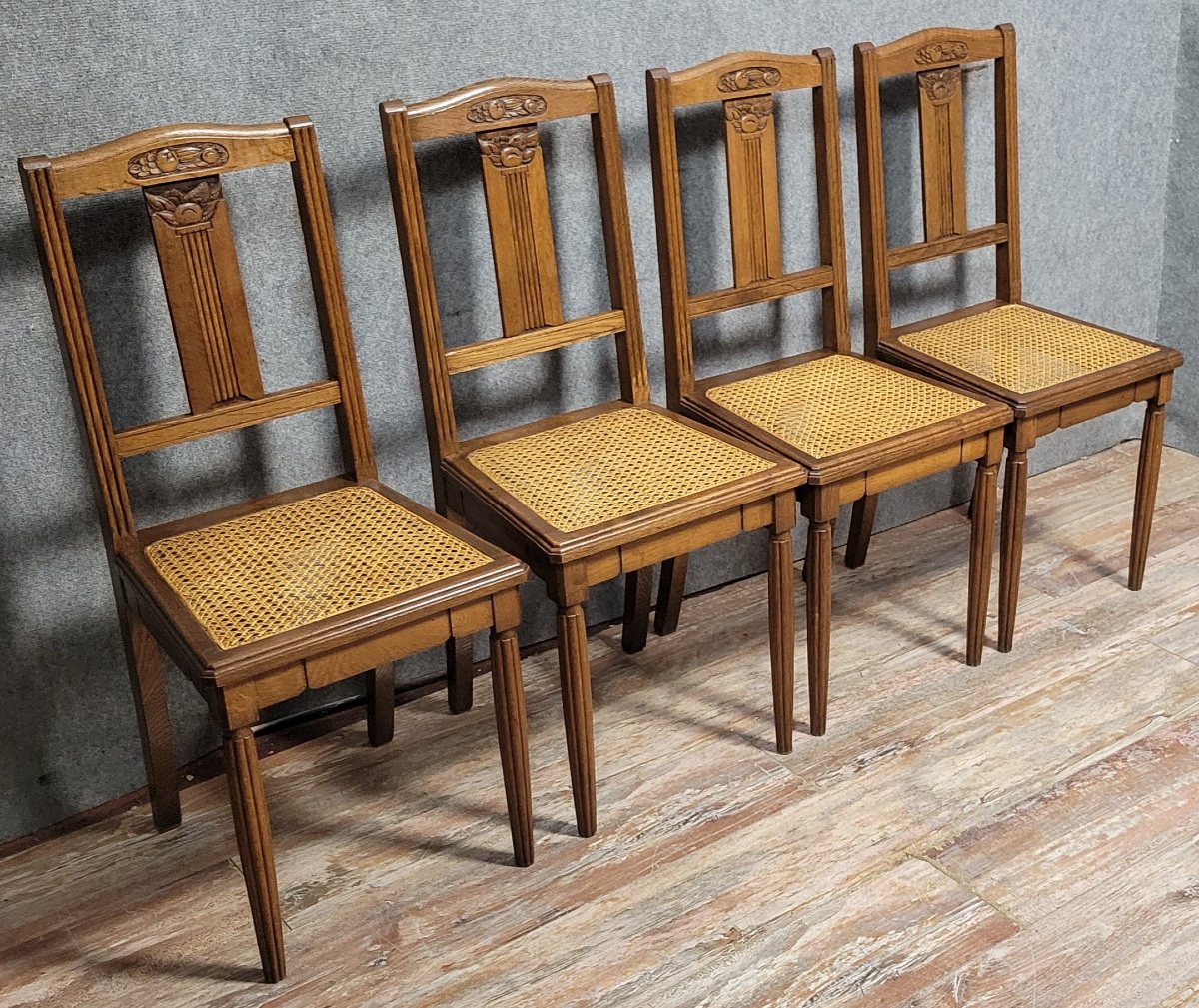 Série de 4 chaises époque Art Déco en chene -photo-1