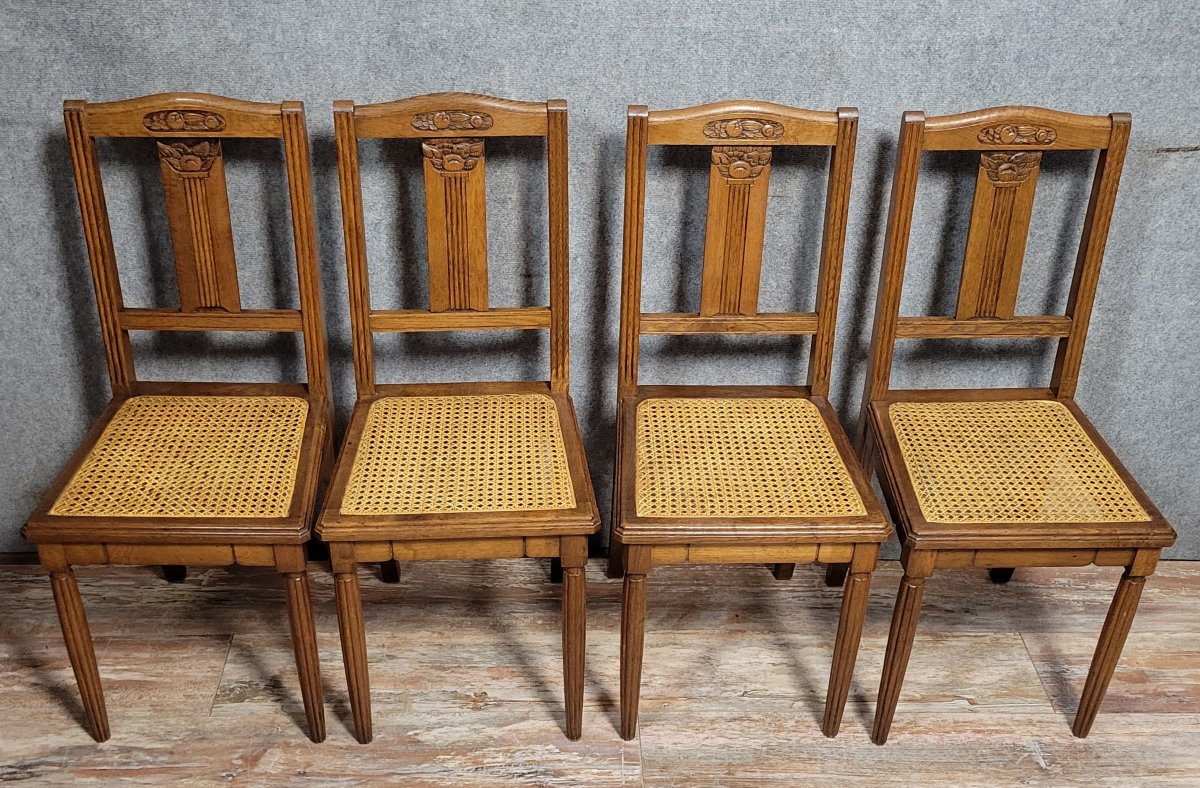 Série de 4 chaises époque Art Déco en chene -photo-5