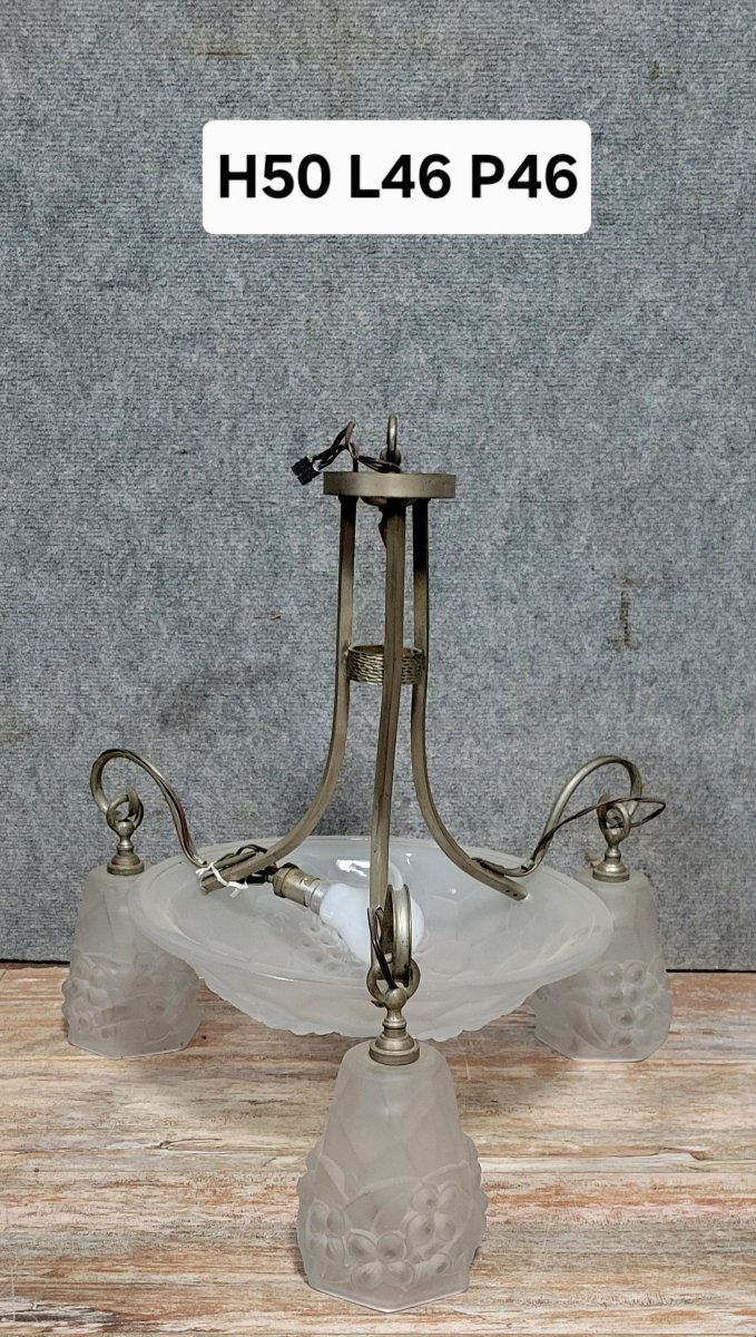 Grand lustre époque Art déco en verre moulé -photo-6