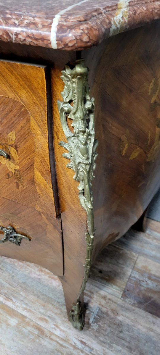 Louis XV Style Curved Chest Of Drawers In Marquetry-photo-2