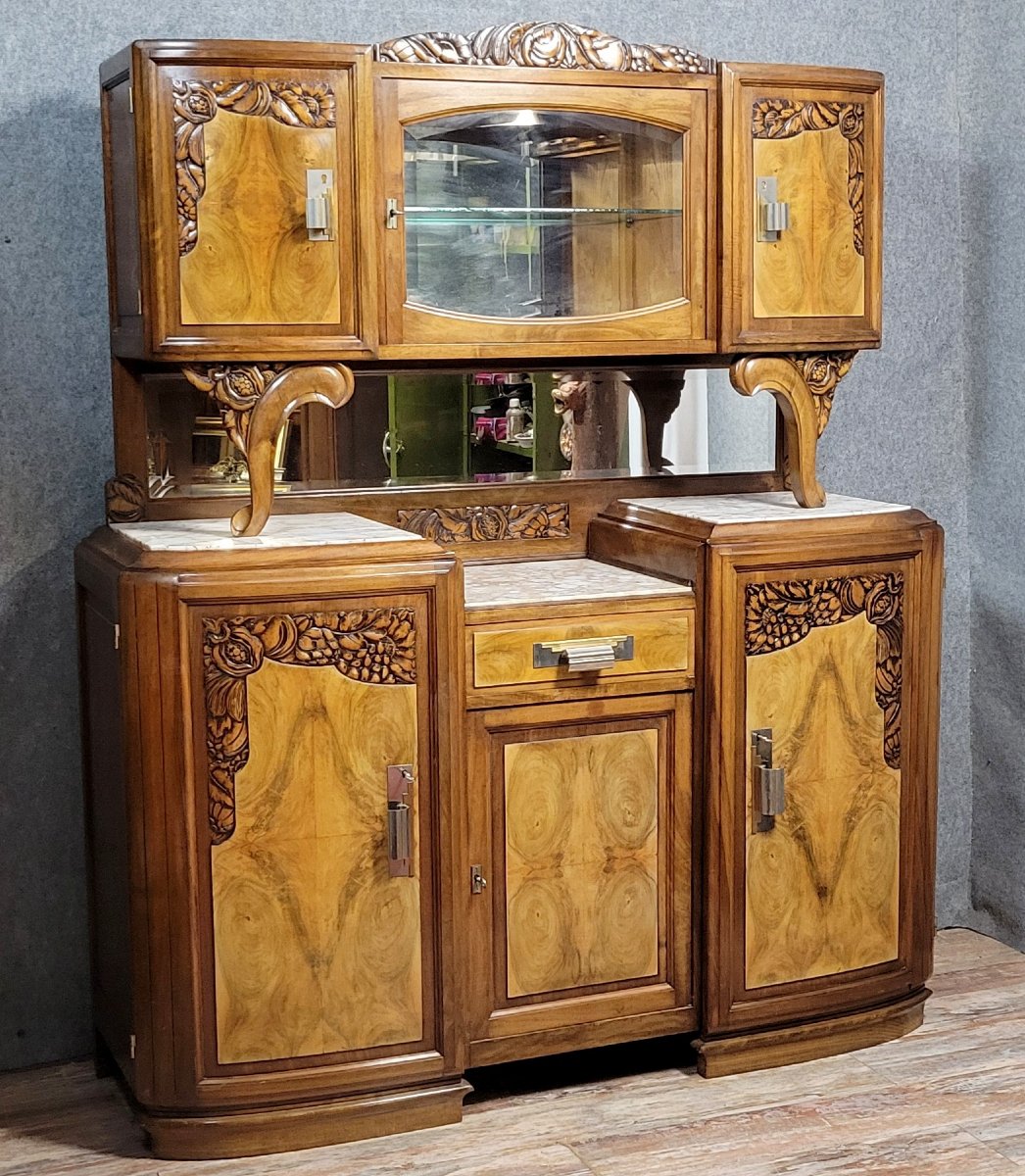 buffet deux corps galbé époque Art Déco en acajou -photo-1