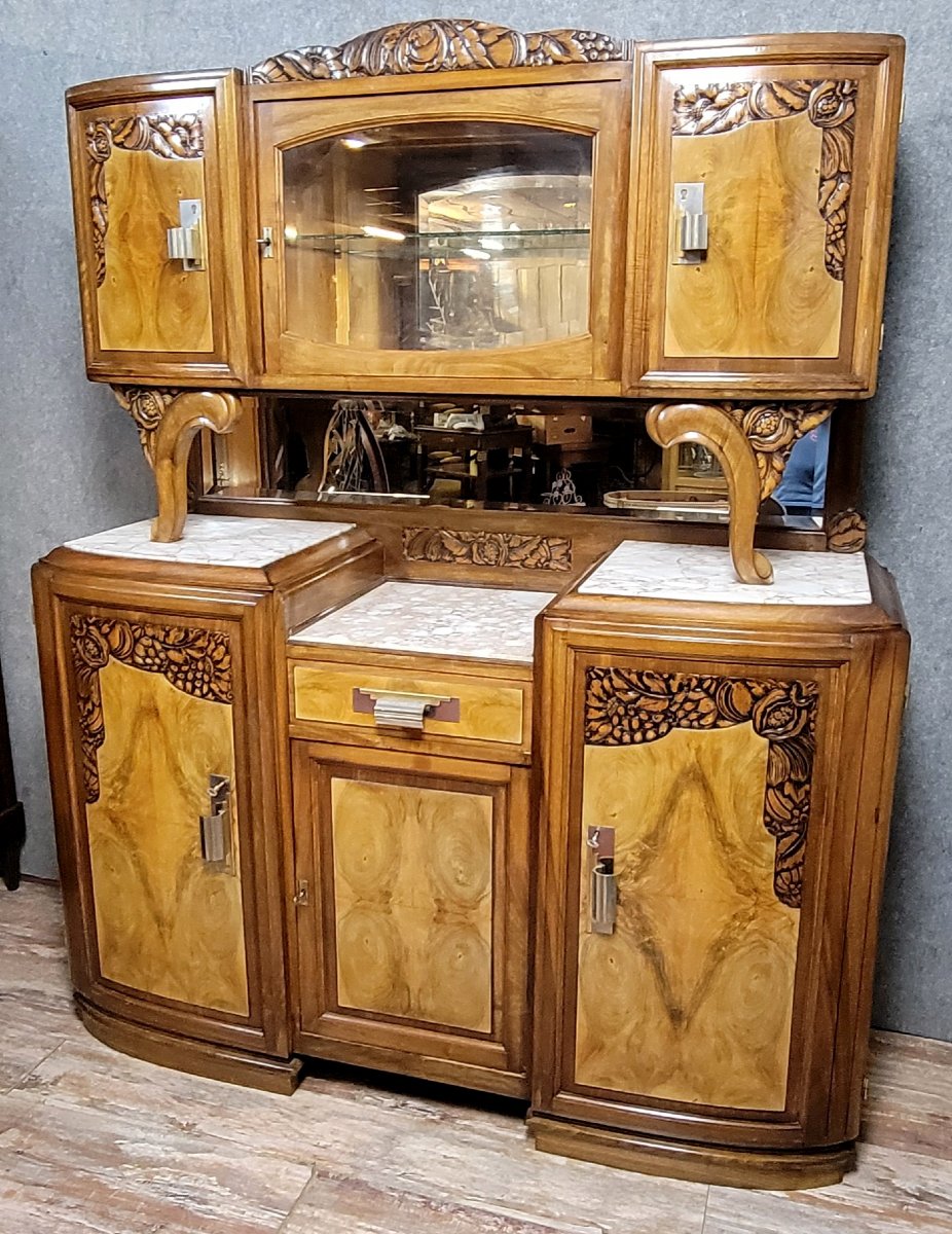 buffet deux corps galbé époque Art Déco en acajou -photo-2